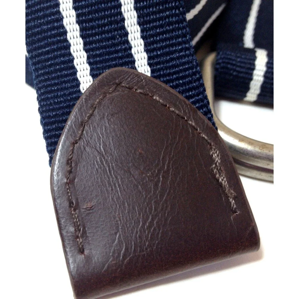 Vintage US Polo Assn Navy Blue Canvas Leather Tip Adjustable D-ring Belt 30-36